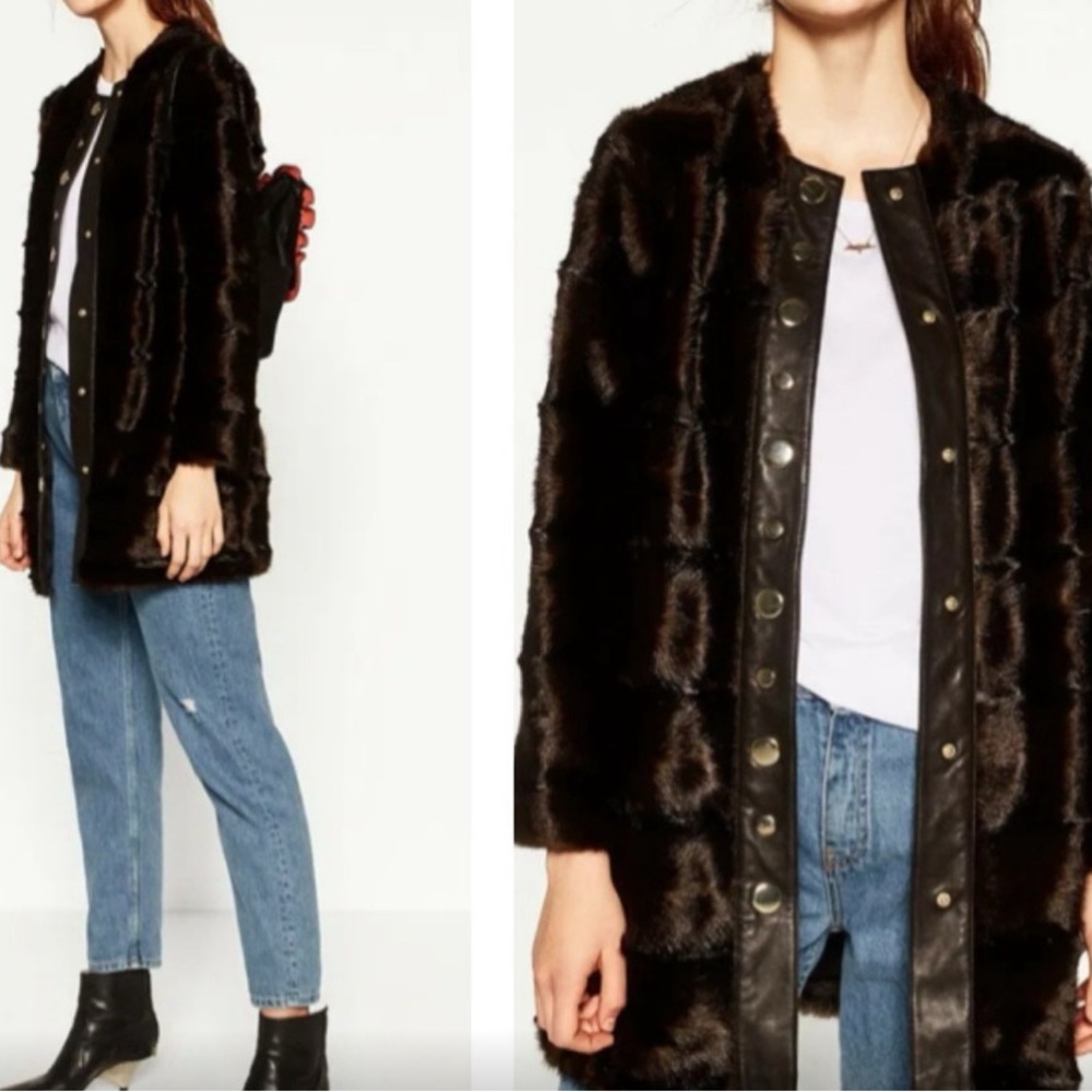 Women's Zara Black Faux Fur Coat